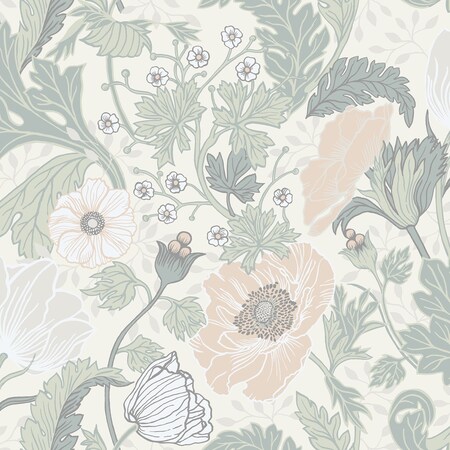 Manhattan Comfort Malakoff Anemone Light Grey Floral 33 ft L X 205 in W Wallpaper BR4080-33000
